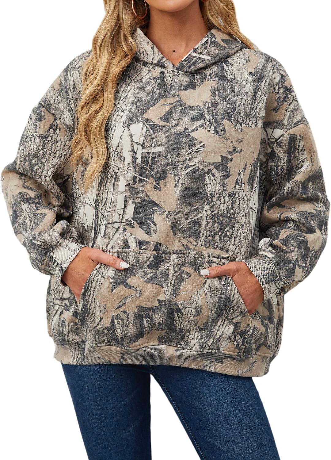 Anoumcy Camo Hoodie Womens Maple Leaf Sweatshirts