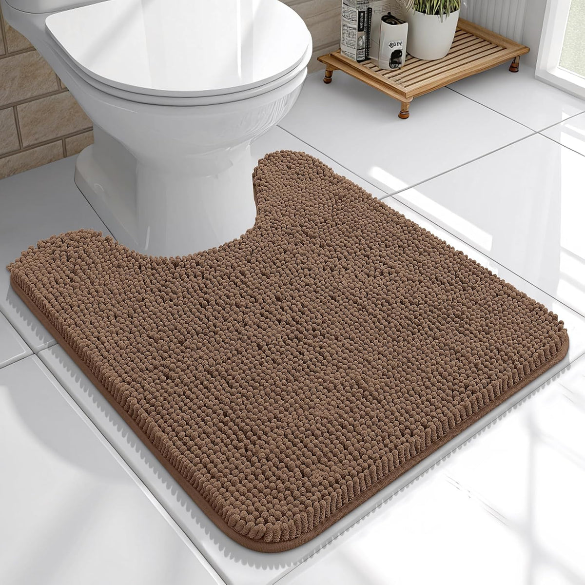 OLANLY Toilet Rugs U-Shaped 20x20, Soft Absorbent Chenille Contour Rugs
