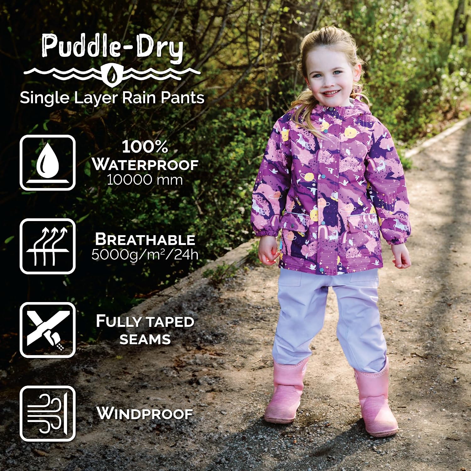 JAN & JUL Girls' Puddle-Dry Rain Pants for Toddlers