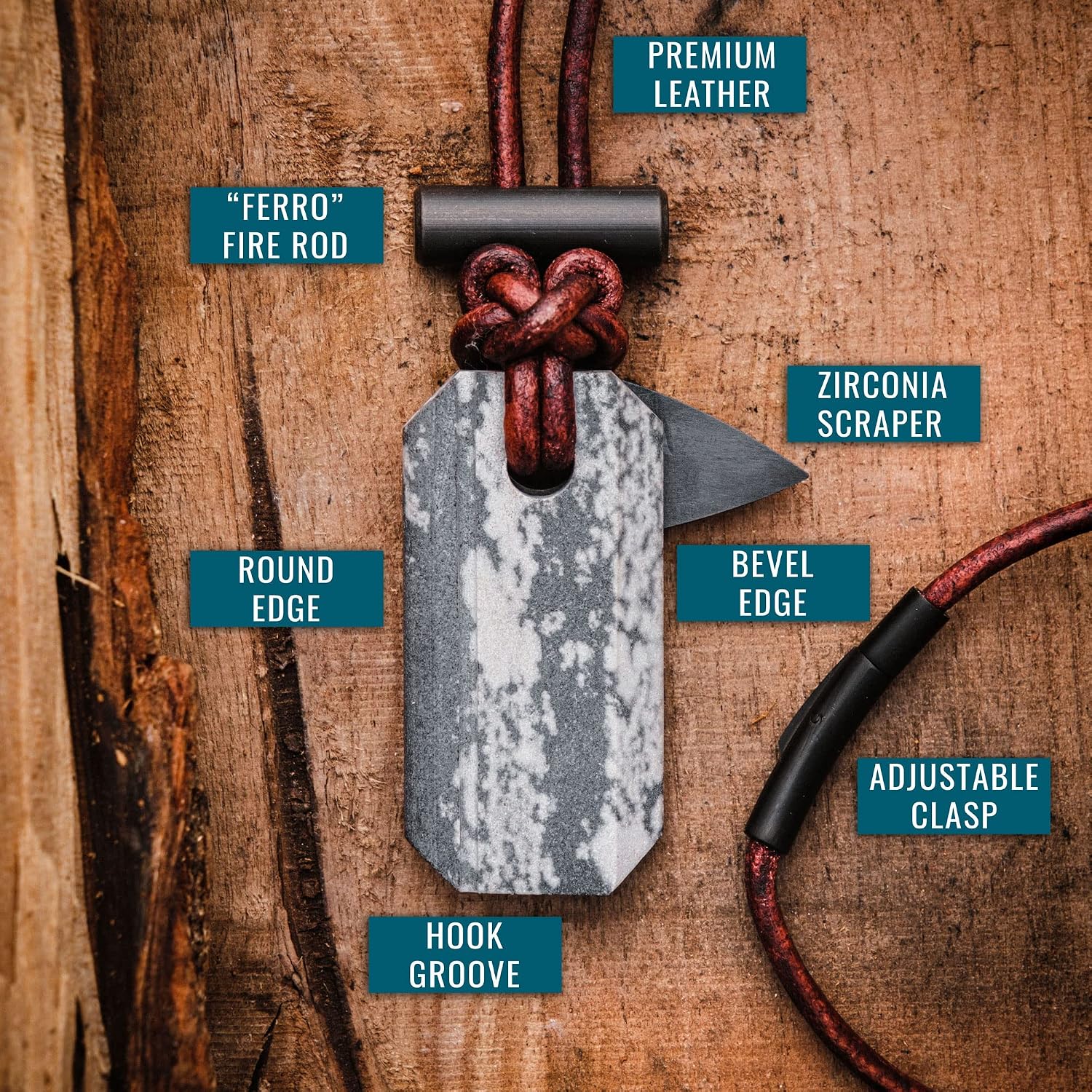 Wazoo Gear Viking Spark™ Whetstone & Firestarter Necklace