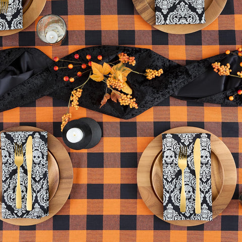 DII Buffalo Check Collection, Classic Farmhouse Tablecloth, 60 x 84, Orange & Black