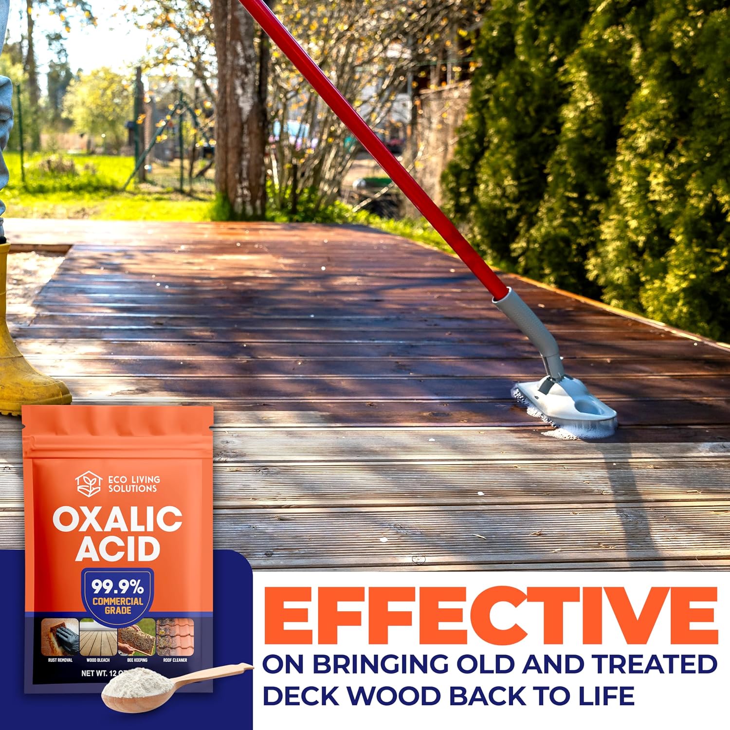 ECO LIVING SOLUTIONS Oxalic Acid 99.9% Deck Stain Remover & Wood Stain Remover | Metal Cleaning & Rust Stain Removal - 12 Oz