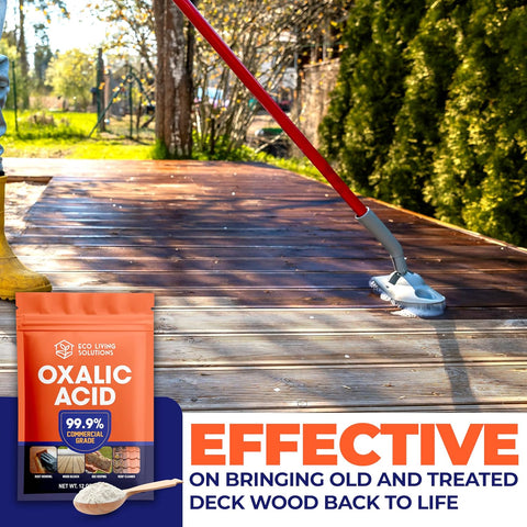 ECO LIVING SOLUTIONS Oxalic Acid 99.9% Deck Stain Remover & Wood Stain Remover | Metal Cleaning & Rust Stain Removal - 12 Oz