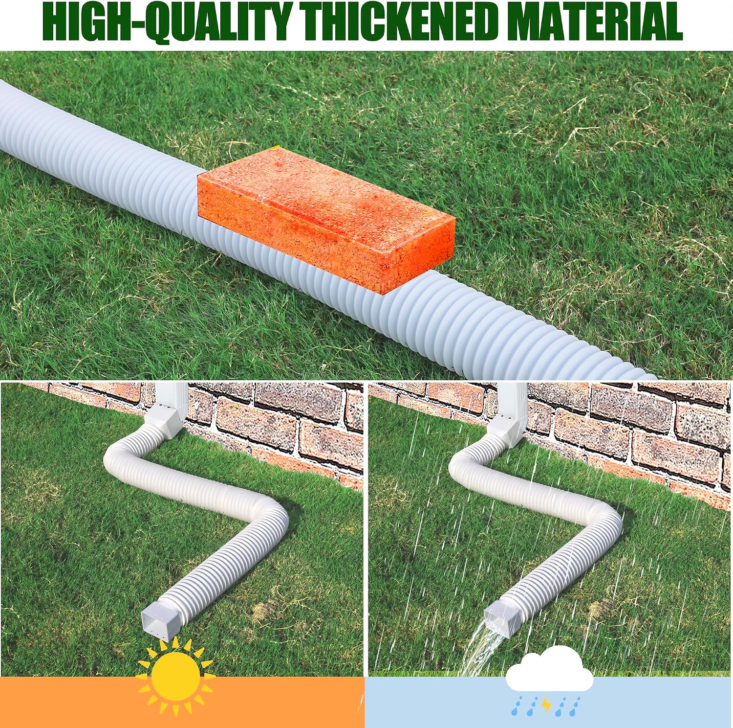 2 Pack Rain Gutter Downspout Extensions, Upgraded Flexible Drain Down Spout Extender for Rain Water Drainage, Each Extendable from 20" to 66", Combine to 10 ft with Connector(White)