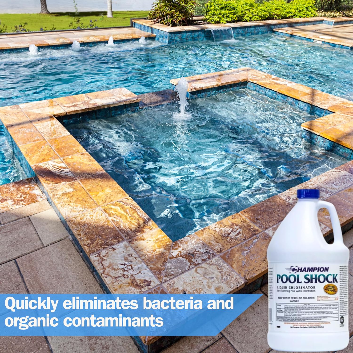 EZ POOLS Champion Liquid Chlorine (4-Pack) - Swimming Pool & Spa Liquid Shock Treatment - Raises Chlorine - 4 Gallons