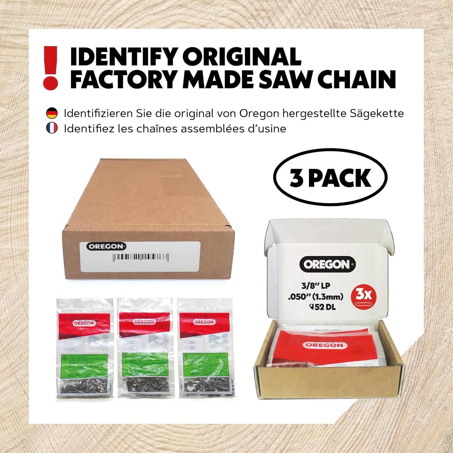 Oregon Chainsaw Chain for 14" Bar, 3/8" LP, .050" Gauge, 52 Drive Links