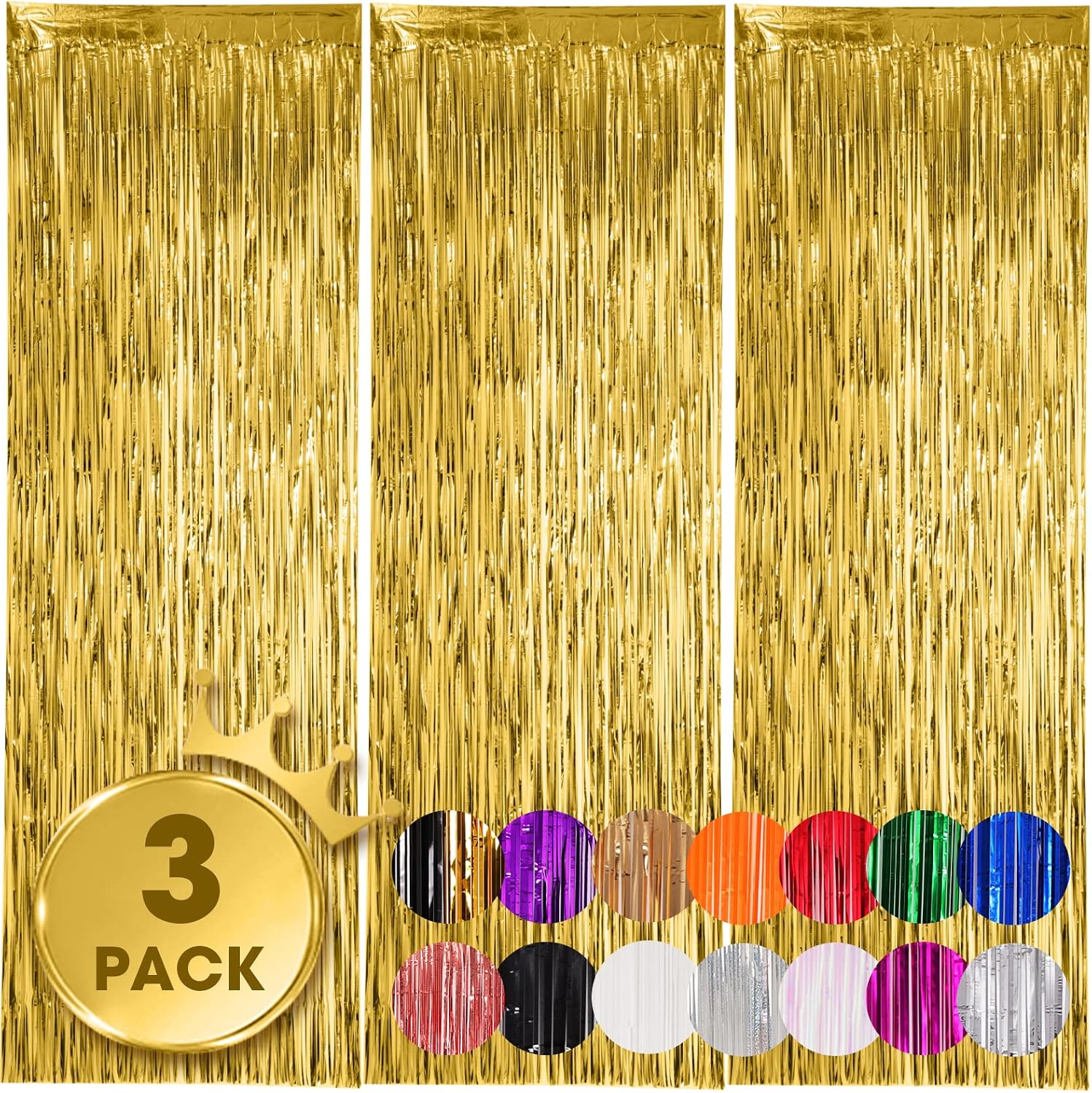 Voircoloria Gold Foil Fringe Backdrop Curtains, 3.3x8.2ft, 3 Pack
