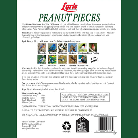 Lyric Peanut Pieces Wild Bird Seed - Shelled, 30 lb (Pack of 2-15 lb Bags)