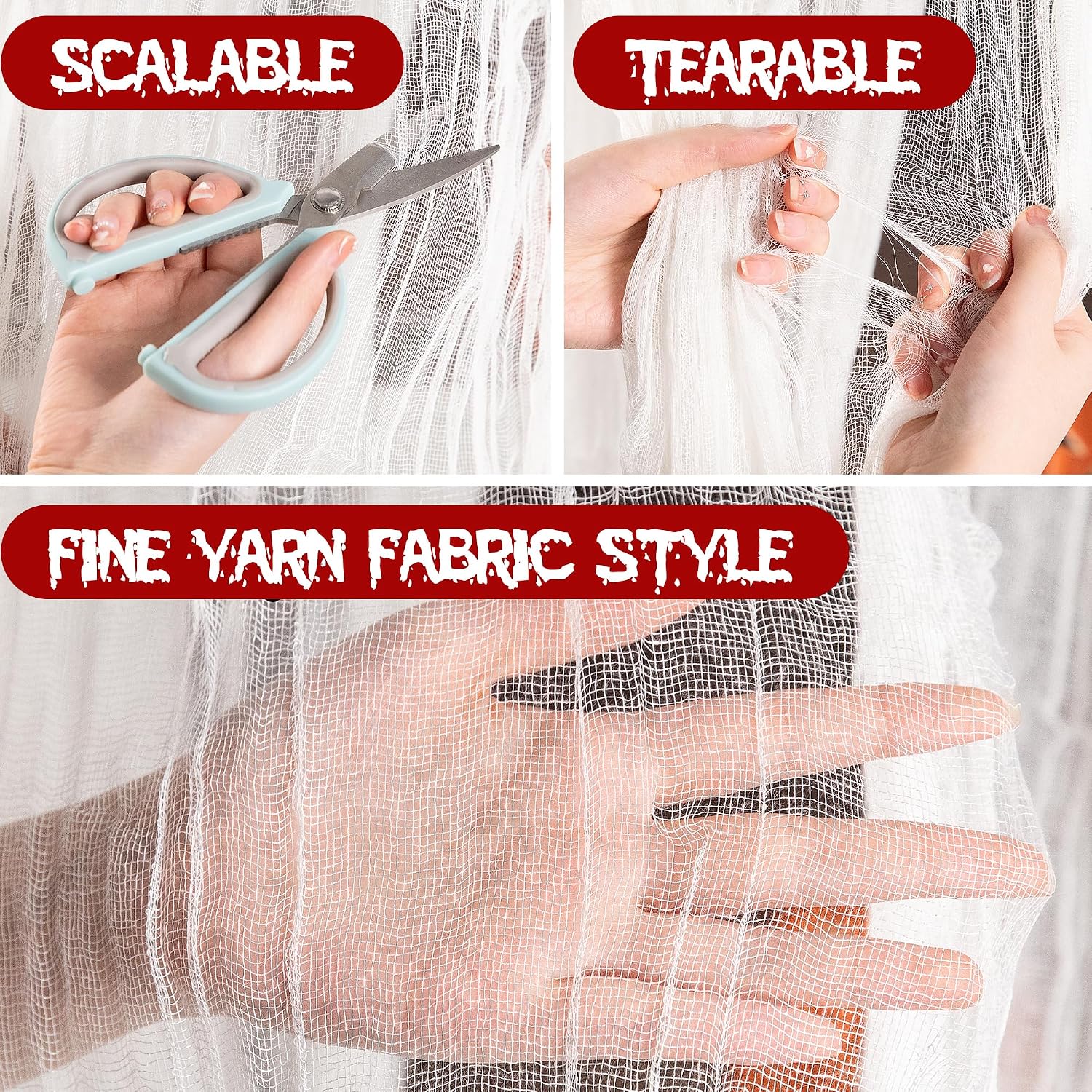 RunNico 600" x 85" Creepy Cloth - Large White Halloween Spooky Fabric Cloth - Creepy Spooky Halloween Decorations for Haunted House Window Backdrops Garden Party Yard Wall Doorway