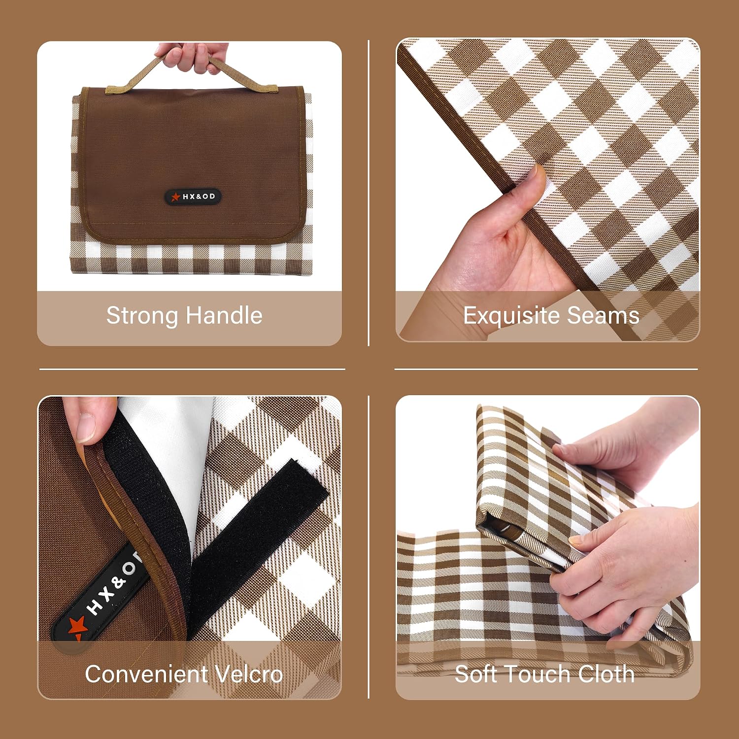 HX&OD Picnic Blanket Outdoor Extra Large Picnic Mat 80"X60" Camping Blanket Beach Blanket Foldable Waterproof Sand Mat Hiking Travel Family Concerts(Brown)