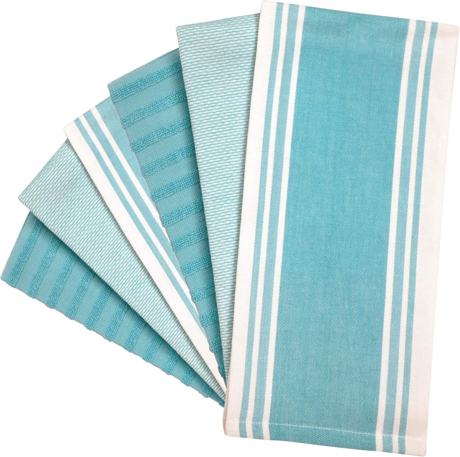 Premium Kitchen Towels 6 Pack 100% Cotton 20"x28" Dish Towels - Aqua Wide