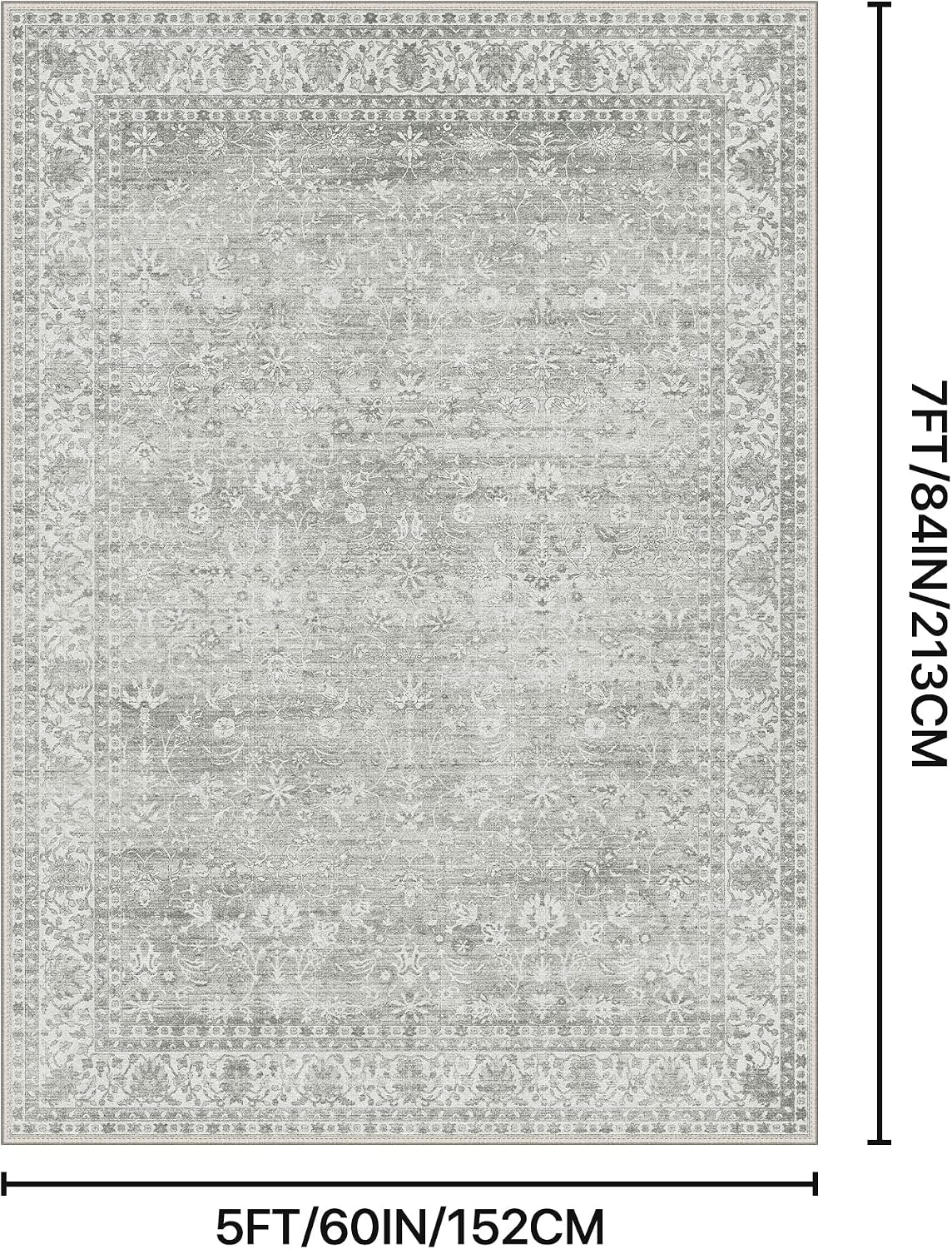 BESBLEE 5X7 Grey Area Rug for Living Room, Washable Non Slip Rug