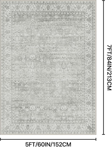 BESBLEE 5X7 Grey Area Rug for Living Room, Washable Non Slip Rug