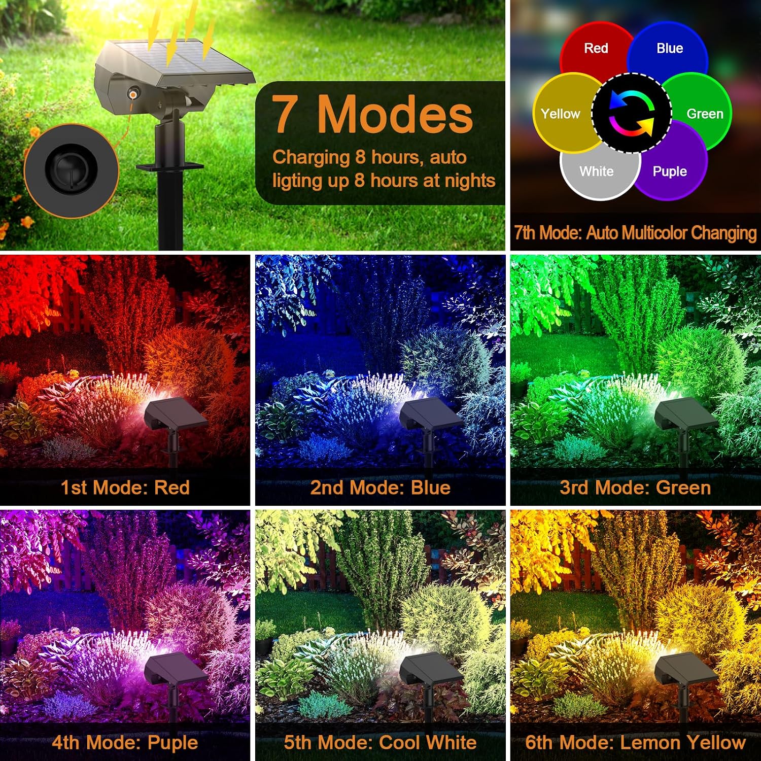 WELALO Color Changing Solar Lights Outdoor, IP68 Waterproof, RGB, 6 Pack