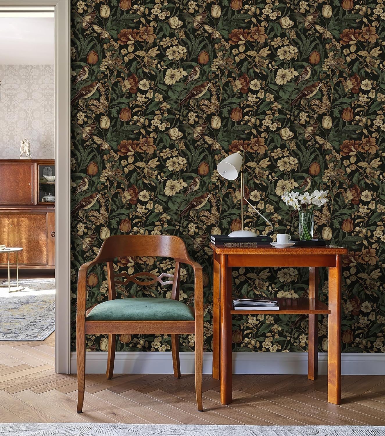 Erfoni Retro Floral and Bird Contact Paper Vintage Peel and Stick Wallpaper