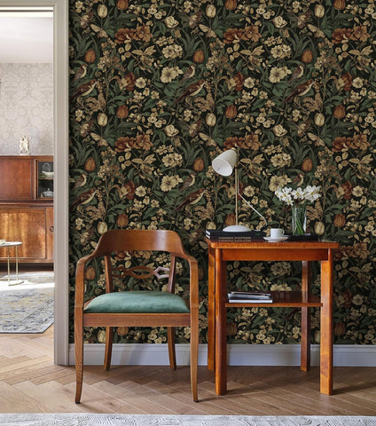 Erfoni Retro Floral and Bird Contact Paper Vintage Peel and Stick Wallpaper