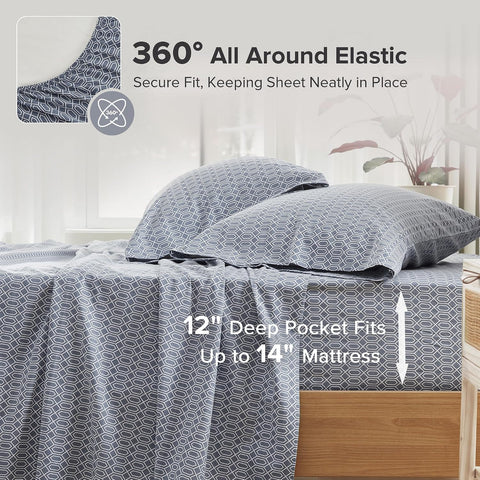 Comfort Spaces 100% Cotton Percale Sheets Twin Size 3 Piece, Diamond Blue