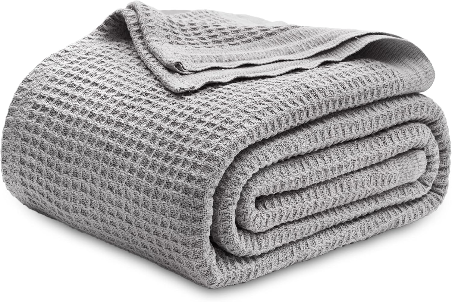 Bedsure 100% Cotton Blanket, Waffle Weave, Queen Size, Grey, 90"x90"