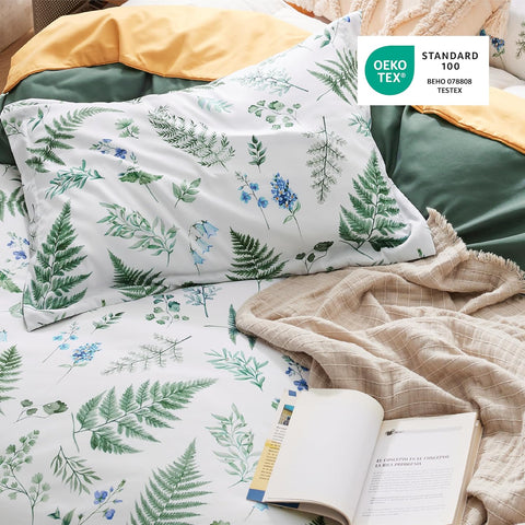 Bedsure Duvet Cover King Size - Reversible Plants Duvet Cover Set with Zipper Closure, 3 Pieces Green Bedding Set with 8 Corner Ties and 2 Pillow Shams 20"x36"