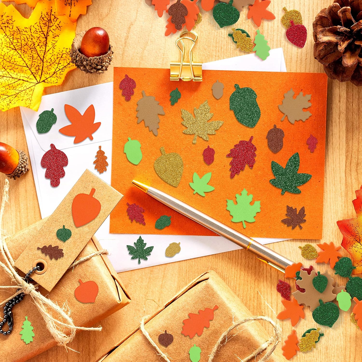 300 Pcs Fall Foam Stickers, Glitter Maple Leaf Crafts Stickers, Fall Decor