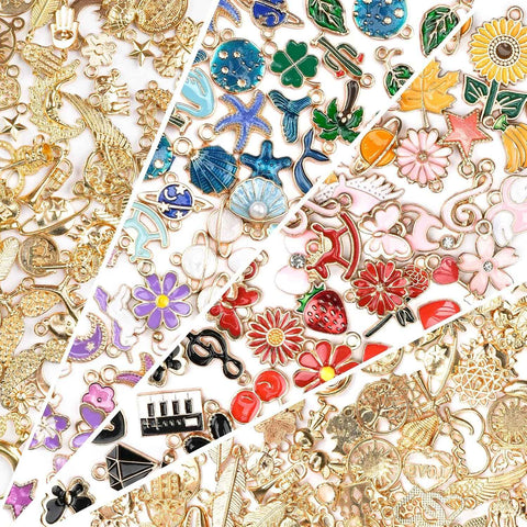 Sistenia 200PCS Charms for Jewelry Making, Bag Charms Bulk Mixed Color
