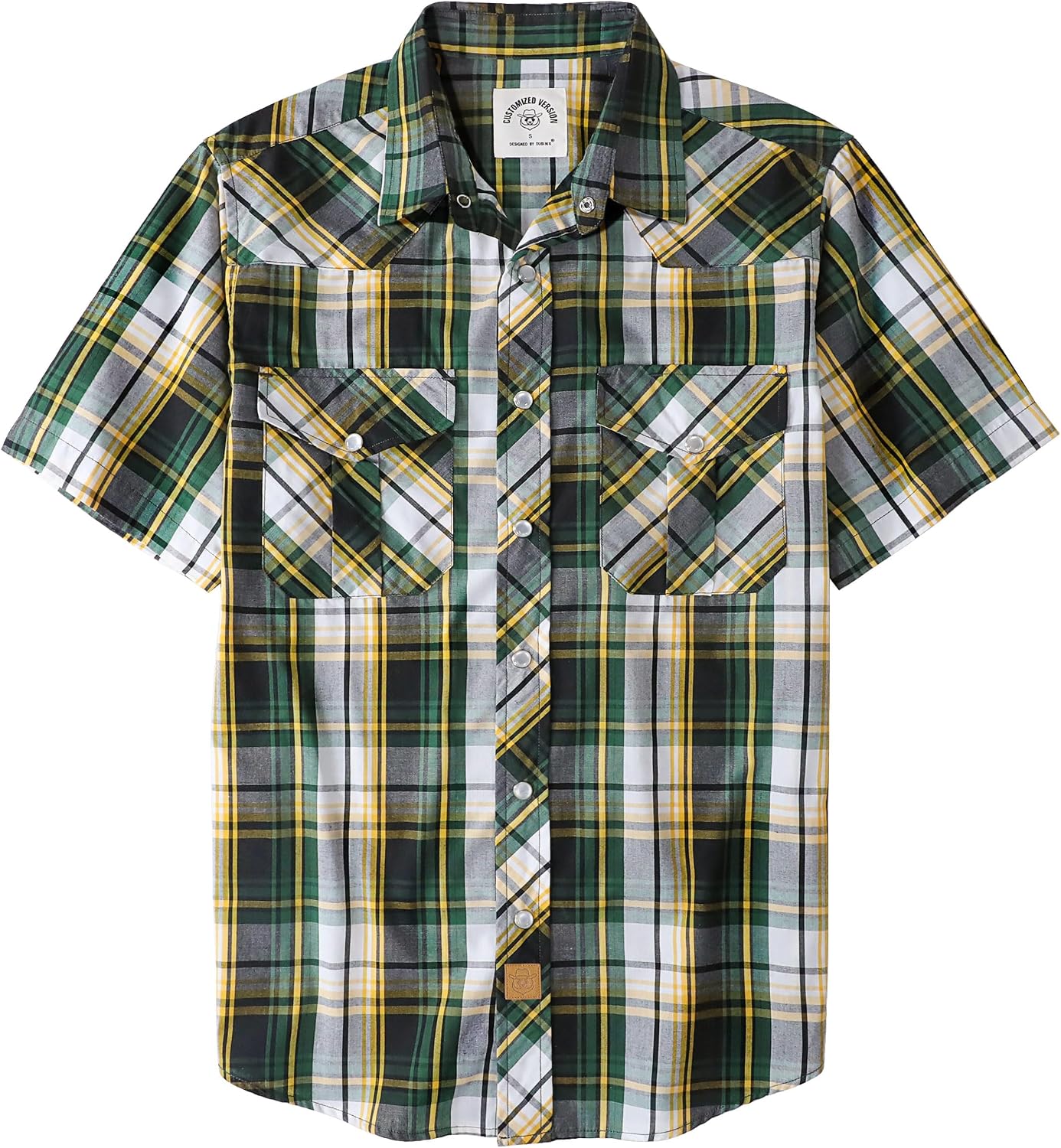 Dubinik® Western Shirts for Men Short Sleeve Plaid Pearl Snap Shirts for Men Button Up Shirt Cowboy Casual Work Shirt