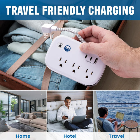 Cruise Approved Power Strip Non Surge Protector - 3.3 ft Wrapped Travel Extension Cord, 2 USB-C, 1 USB, 3 AC Outlet, Cruise Ship Essentials for Carnival, Princess & Major Lines in 2026 & 2027