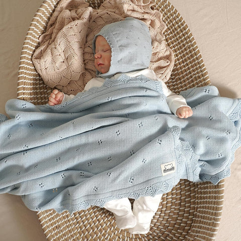 mimixiong Cotton Baby Blanket Knitted Crochet Receiving Crib