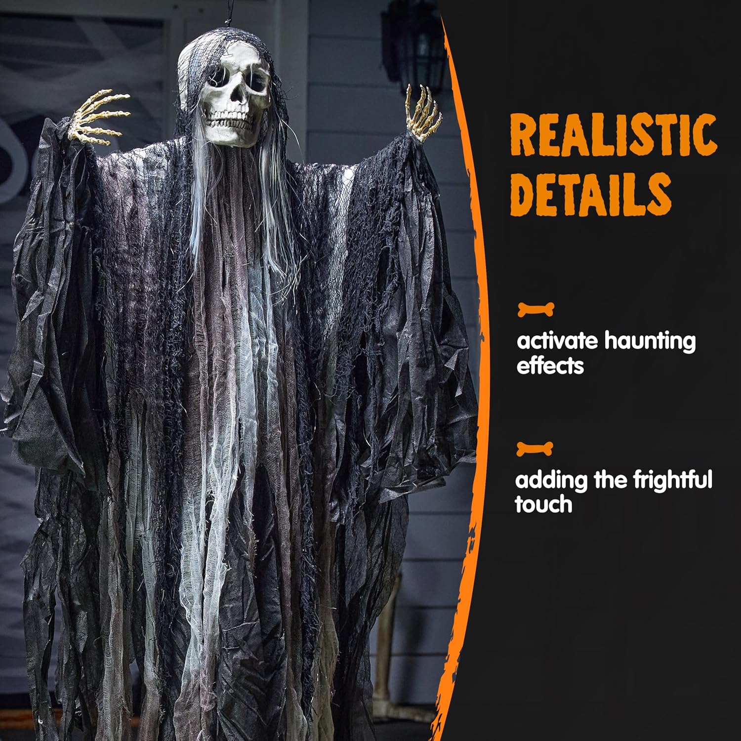 JOYIN 2 Pcs Halloween Hanging Grim Reaper Decorations Outdoor, Halloween Hanging Skeleton Ghosts Scary Decor for Yard Patio Outside Lawn Garden, Haunted House Prop, Party Supplies
