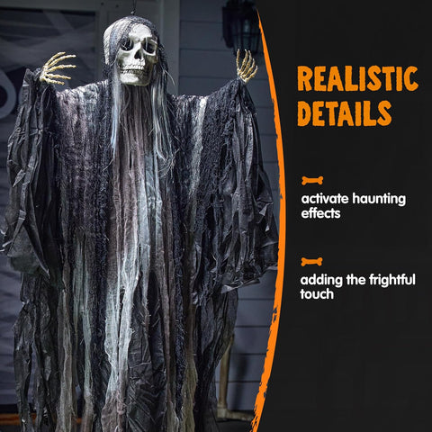 JOYIN 2 Pcs Halloween Hanging Grim Reaper Decorations Outdoor, Halloween Hanging Skeleton Ghosts Scary Decor for Yard Patio Outside Lawn Garden, Haunted House Prop, Party Supplies