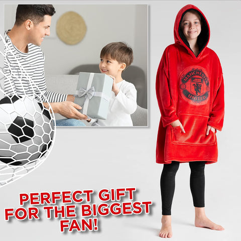 Manchester United F.C. Boys Wearable Blanket Oversized Hoodie Poncho, Boys Gifts