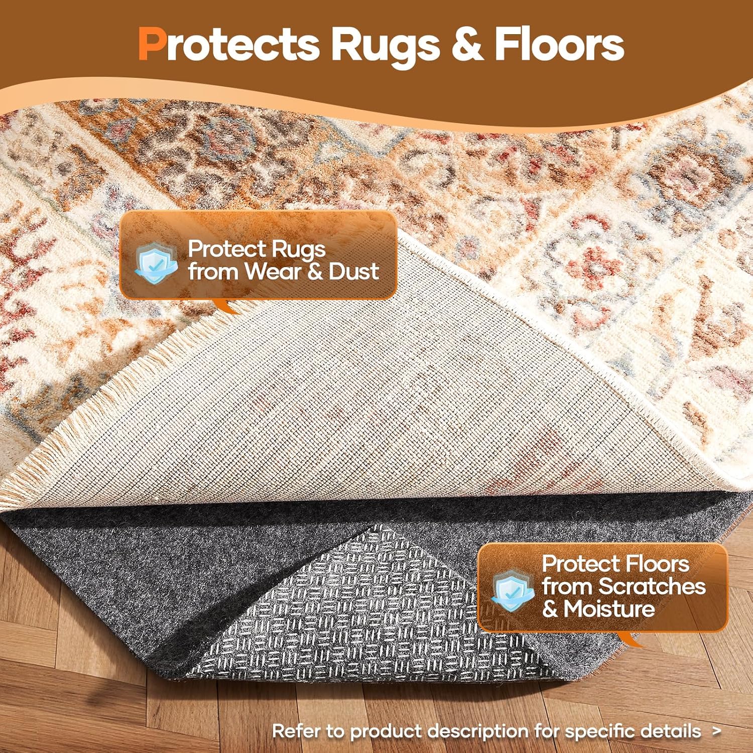 Veken Non Slip Cushioned Rug Pad Gripper, Felt and Silicone Backing, 2.5 x 8 Ft, 1/8" Thick Runner Carpet Liner Protector Mat for Area Rugs and Hardwood Floors, with 99 Pcs Anti-Slip Strips Pattern