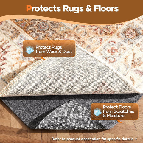 Veken Non Slip Cushioned Rug Pad Gripper, Felt and Silicone Backing, 2.5 x 8 Ft, 1/8" Thick Runner Carpet Liner Protector Mat for Area Rugs and Hardwood Floors, with 99 Pcs Anti-Slip Strips Pattern