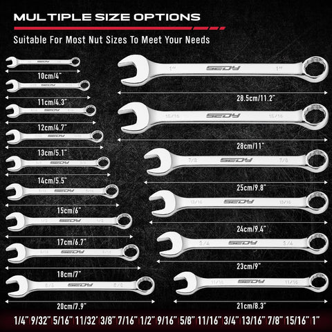 30-Piece Combination Wrench Set - Open End Wrench Set with Organizer Professional 12 Point Wrench Kit Tool for Mechanic Garages Workshops 1/4'' to 1'' & 8-22mm