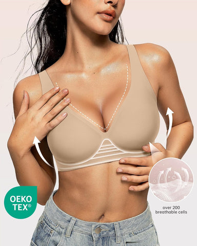 OEAK Womens Jelly Bras Wireless Deep V Comfy Push Up Tshirt Bras SEM 3XL