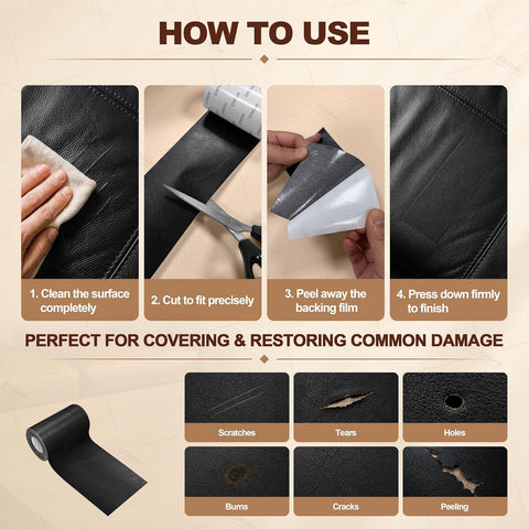 ONine Leather Repair Tape,Self Adhesive Leather Repair Patch,Leather Patches for Furniture,Sofa,Car Seats,Office Chair. Vinyl Repair Kit 3x60in (Black)