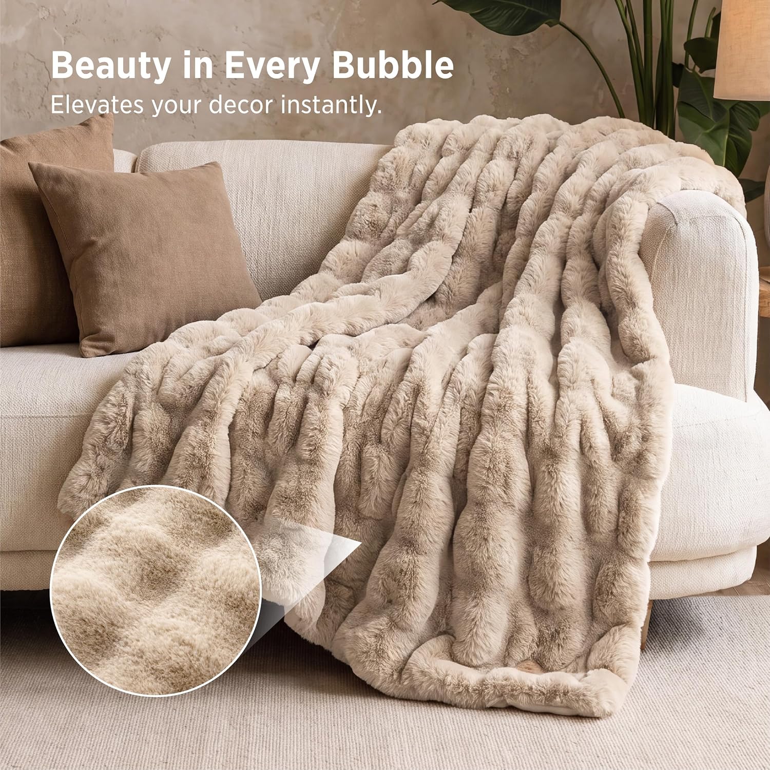 Bedsure Fluffy Bubble Faux Fur Twin Blanket, 60"x80", Light Beige