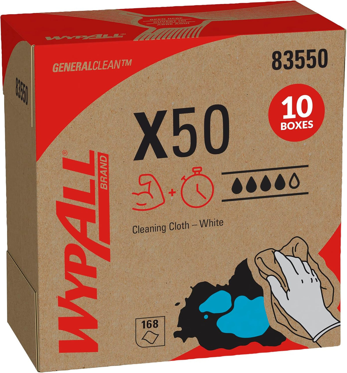 WypAll GeneralClean X50 Cleaning Cloths, 10 x 168 Towels (83550)
