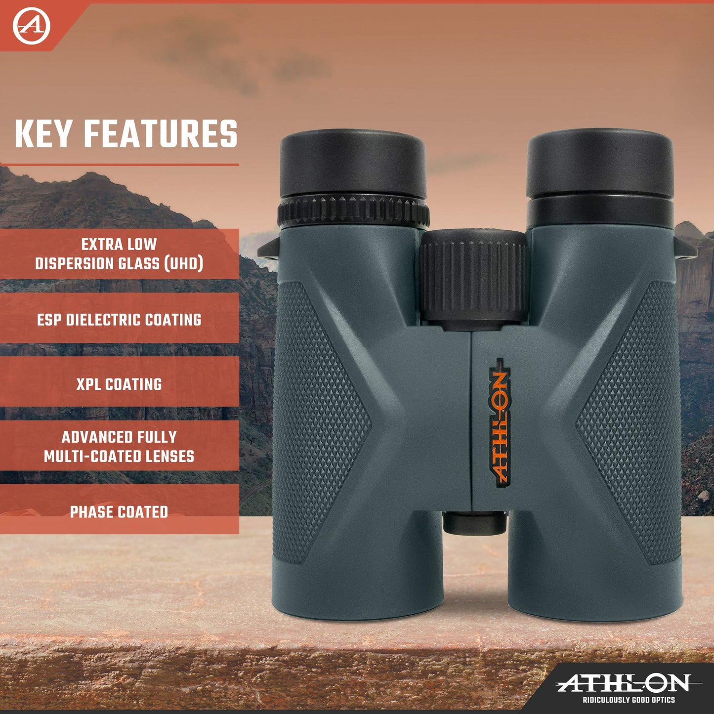 Athlon Optics 8x42 Midas UHD Gray Binoculars with ED Glass for Adults and Kids, High-Powered Binoculars for Hunting, Birdwatching, and More