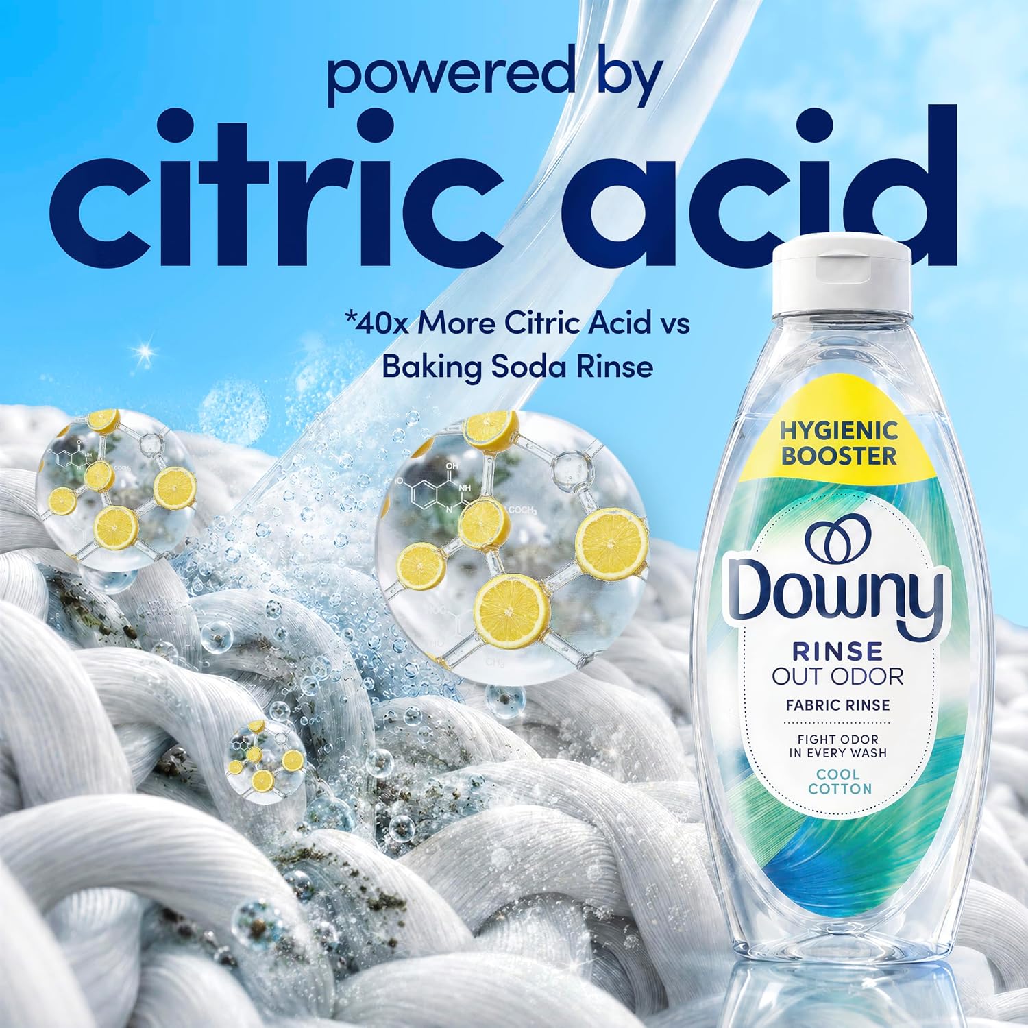 Downy Rinse Laundry Odor Remover, Cool Cotton Scent, 48 fl oz, Fabric Softener And Laundry Odor Removal Rinse, Fights Odors At The Source, HE Compatible