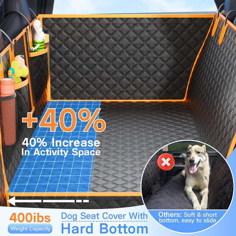 Twesync Dog Seat Cover for Back Seat, Hard Bottom Back Seat Extender, 100% Waterproof & Machine Washable, 600D Heavy Duty, Supports 400lbs for Travel & Camping, Dog Back Seat Pet Cover for Cars