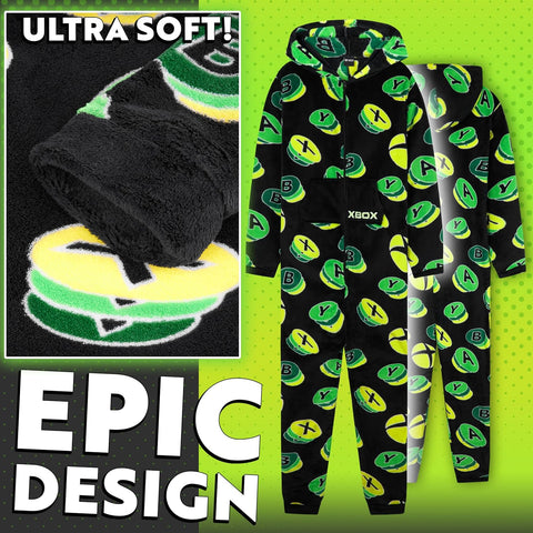 Xbox One Piece Pajamas for Boys, Teens, Fleece Jumpsuit, Pajama Set, Sleepwear PJs, Loungewear, Gamer Gifts for Boys