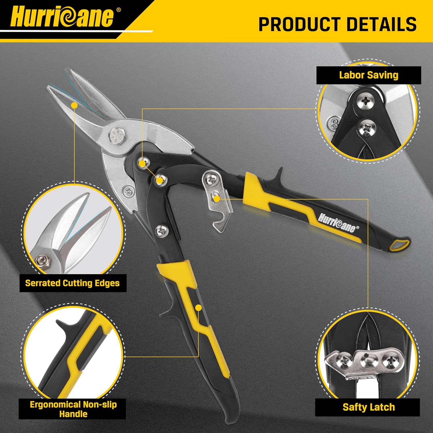 HURRICANE 10 Inch Aviation Tin Snips, Cr-Mo Aviation Snips for Cutting Metal Sheet, Heavy Duty Sheet Metal Cutter Shear, Straight Cut, High Leverage Aviation Snip, Up to 40% Labor Saving