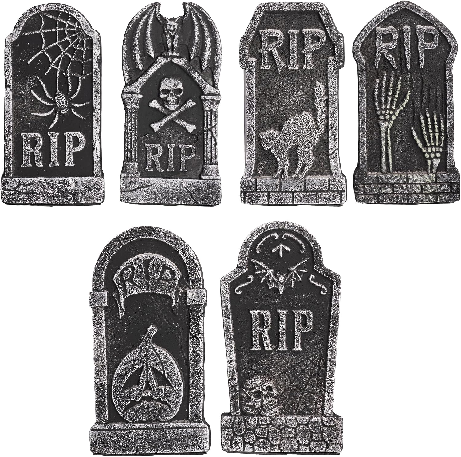 Hourleey Halloween Foam RIP Tombstones, 6 Pack 15" Graveyard Headstone Decorations Outdoor for Halloween Lawn Yard Garden Tombstone Decor