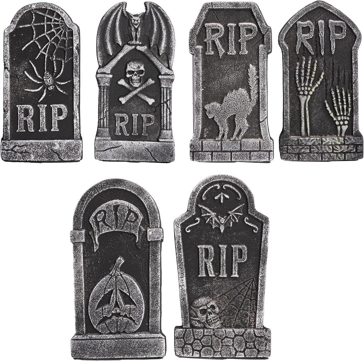 Hourleey Halloween Foam RIP Tombstones, 6 Pack 15" Graveyard Headstone Decorations Outdoor for Halloween Lawn Yard Garden Tombstone Decor