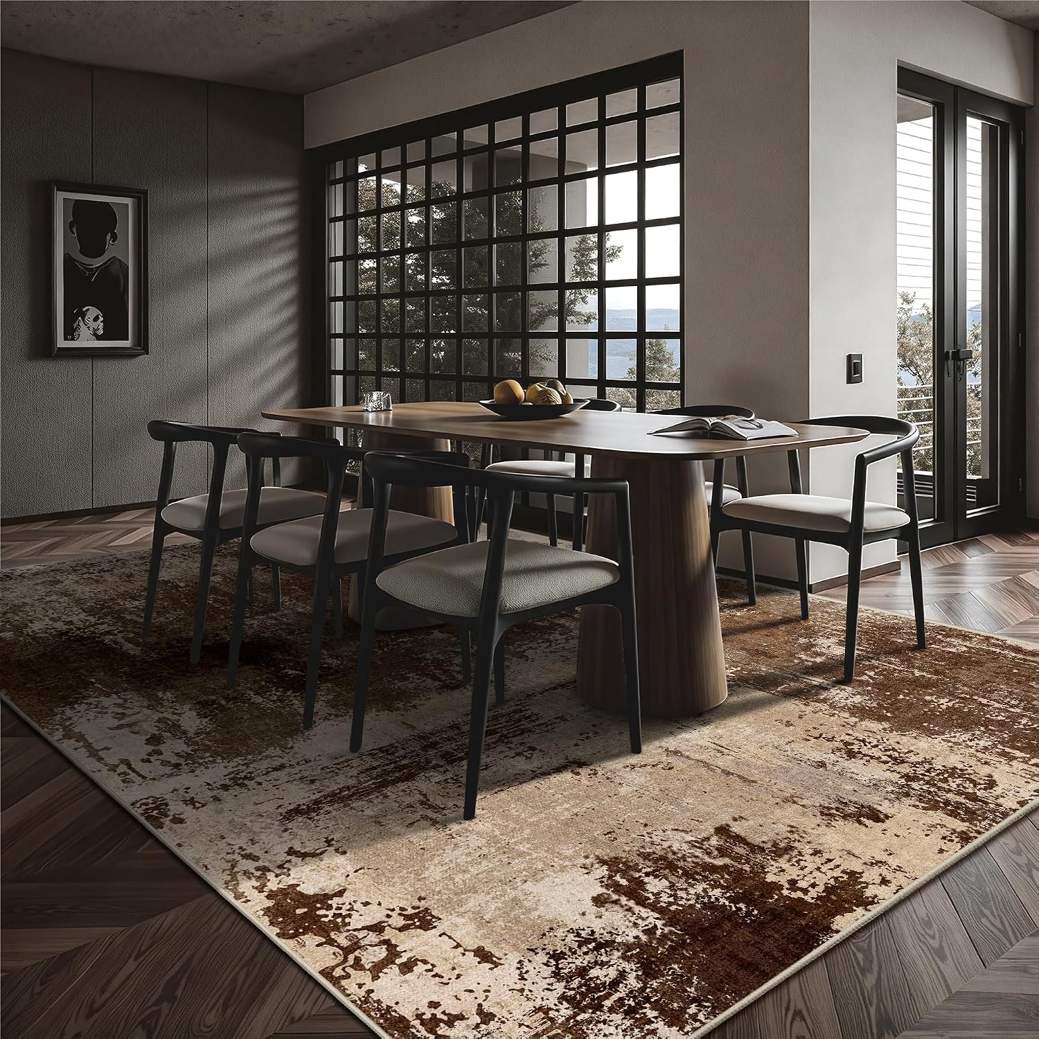 6x9 Area Rugs - Modern Abstract Washable Rug, Ultra Soft Non Slip Low Pile Large Rugs for Living Room, Floor Carpet for Bedroom Dining Room Office Laundry Nursery Home(A-Brown)
