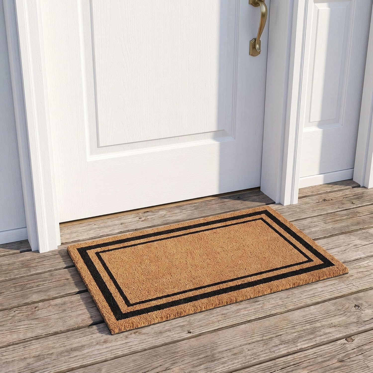 Kempf Black Border Coco Coir Doormat, 24" x 72", Non-Slip Backing, Heavy Duty Natural Fiber Front Door Welcome Entrance Mat, Low Clearance, Outdoor Indoor