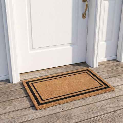 Kempf Black Border Coco Coir Doormat, 24" x 72", Non-Slip Backing, Heavy Duty Natural Fiber Front Door Welcome Entrance Mat, Low Clearance, Outdoor Indoor