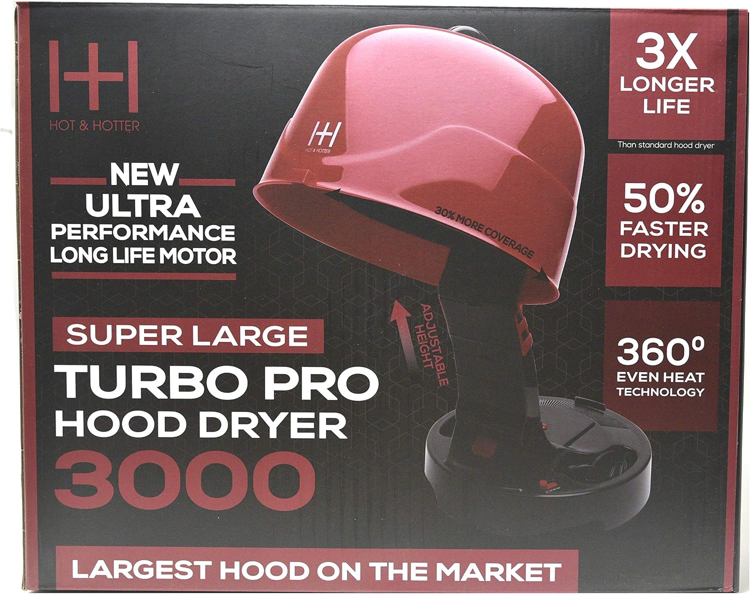 Annie Hot & Hotter Large Ceramic Ionic Hood Dryer – Professional Salon Hair Dryer with Adjustable Height, 3 Heat & Speed Settings, Portable Hooded Dryer for Rollers, Deep Conditioning & Styling