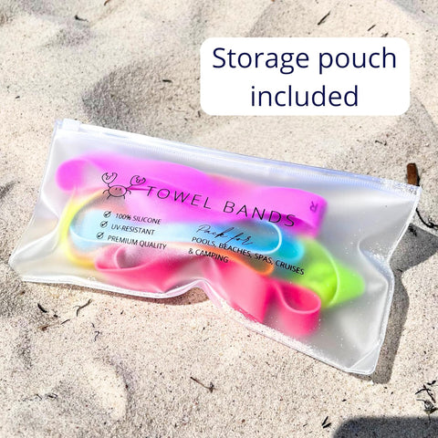 TOWEL CRABBER Towel Bands (6-Pack), Beach Pool & Cruise Chairs, Extra Durable, Cruise Ship & Beach Essentials, Alternative to Beach Towel Clips (3 Regular + 3 Glow in The Dark)